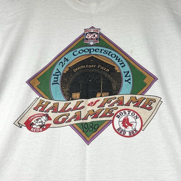 VTG 1989 RED SOX vs CINCINNATI REDS BASEBALL HALL OF FAME GAME SHIRT MEN’s LARGE - Picture 3 of 11